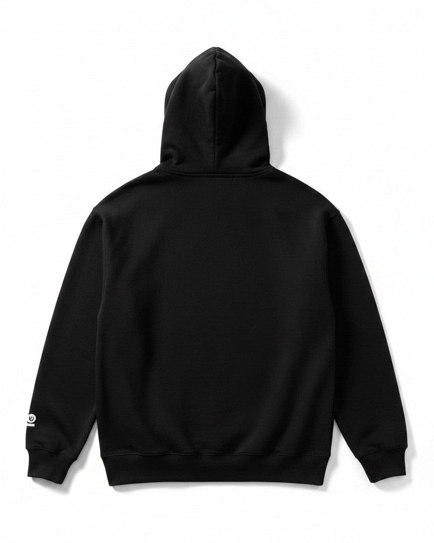 Black hoodie flat lay